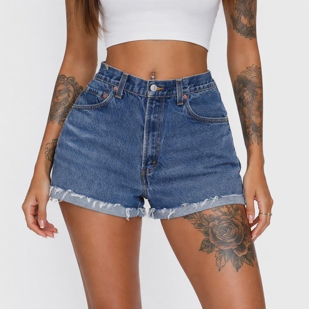 Y2K Vintage Levis 517 Cut Off Denim Shorts Womens 12 Dark Wash High Rise Festiva